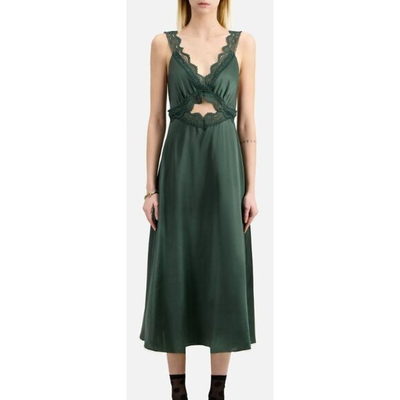 The Kooples Dresses & Skirts - The Kooples Silk $500 Green Satin & Lace Midi Slip Dress Cut Out Small